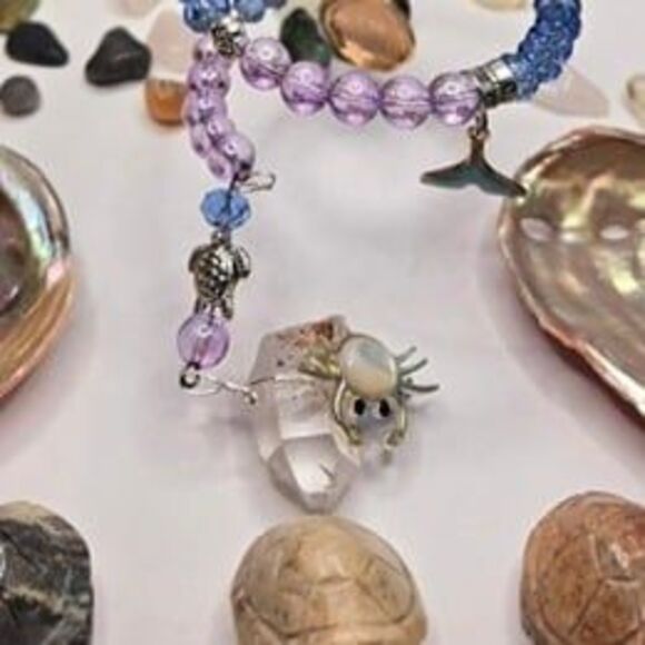 Ocean Inspired Beaded with Ocean Charms and Clear Quartz Point Sun Catcher - Picture 3 of 4